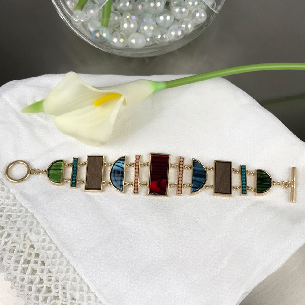 Gorgeous! Unique Bracelet w/Multi Colored Insets